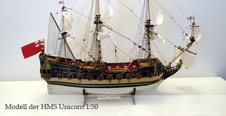 Modell der Unicorn, historisches Segelschiff